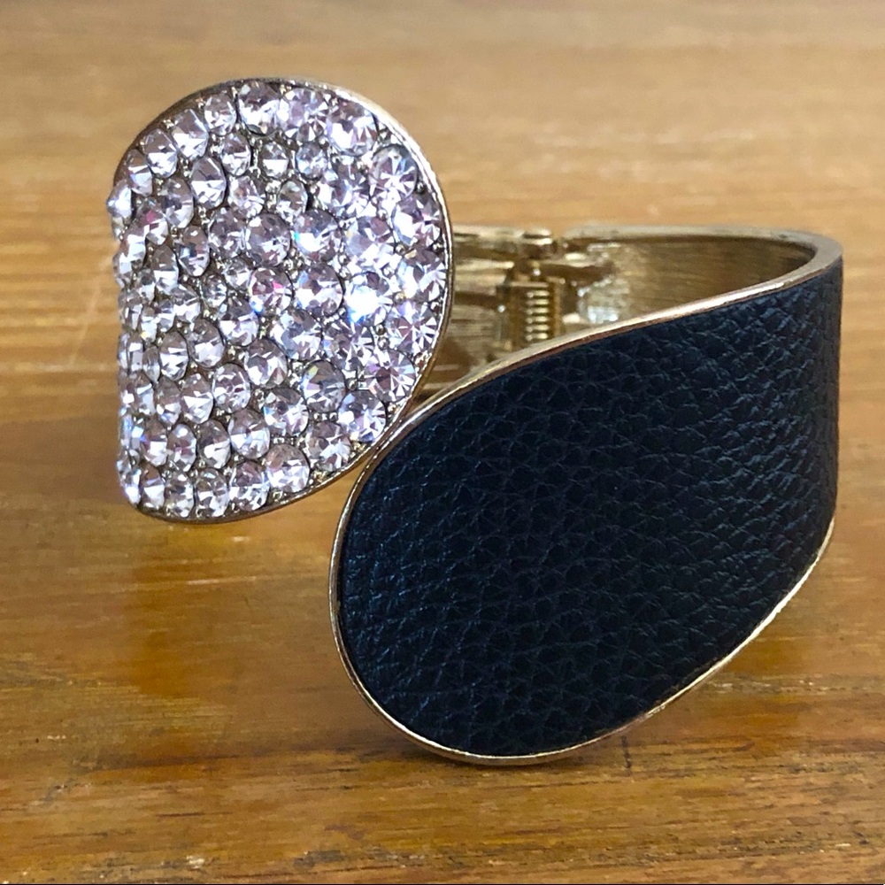 Stunning Gold Sequin and Leather Deco Hinged Cuff Bracelet from Macy’s